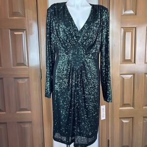 Nanette Lepore Green Sequin Long Sleeve Dress